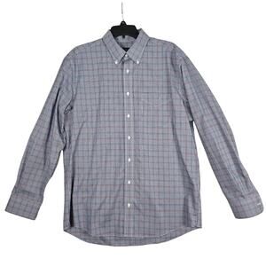 Jos. A. Bank Traveler Shirt Men's Large Blue Red Check Plaid Tailored Fit Preppy